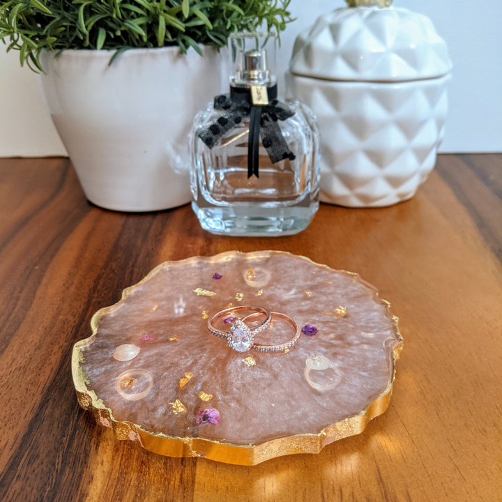 Sheer Floral & Gold Geode Trinket Tray